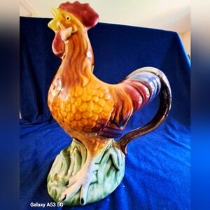 Vintage Jay Willfred Andrea Sadek Ceramic Brown & Red Rooster Spout Pitcher.